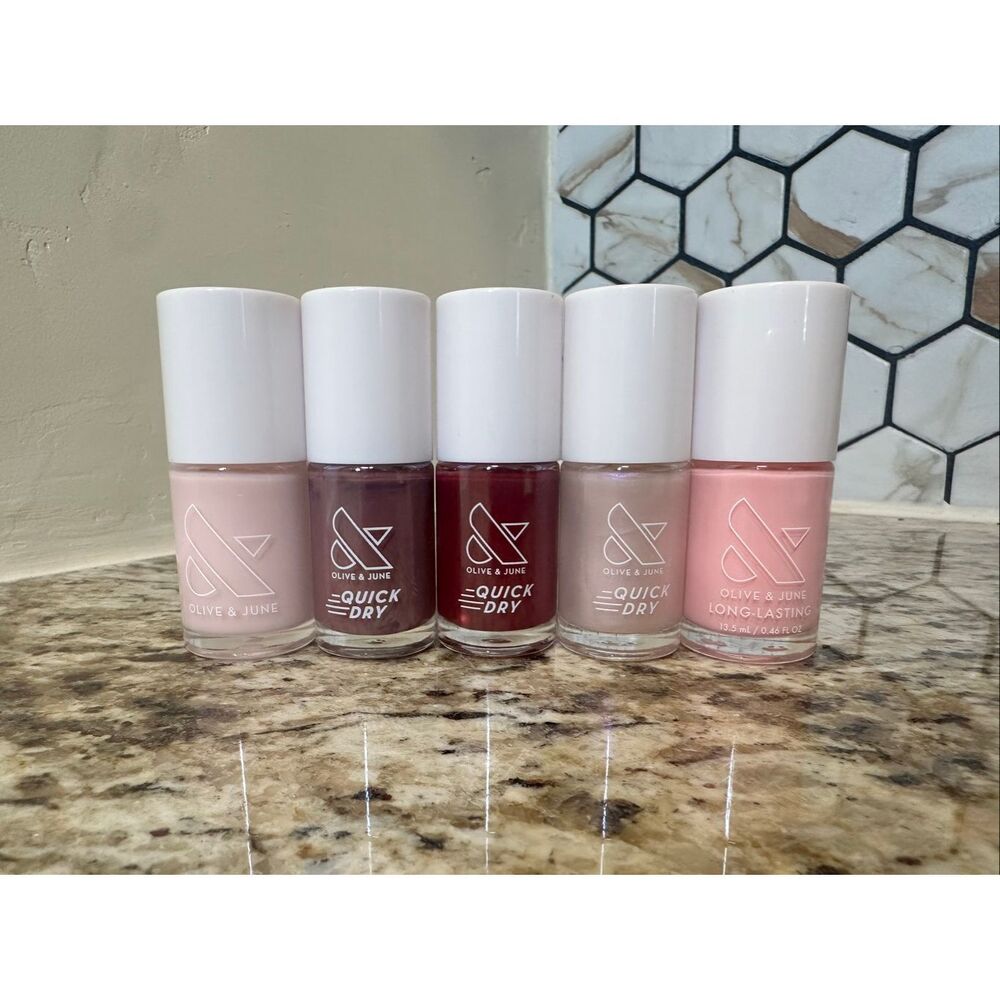 Olive & June 5 Pack of Quick Dry Nail Polish New Multi Color Pink Purple